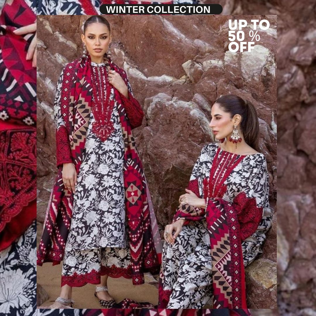 Khaddar 3pc unstitched digital printed suit with patches
