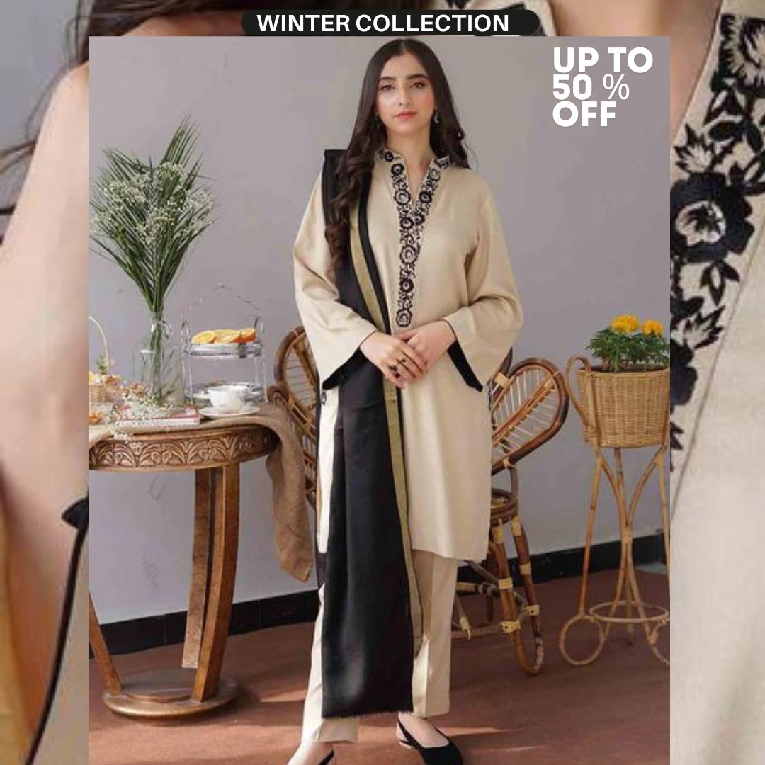 Dhanak 3pc unstitched suit with embroidered shawl and patches