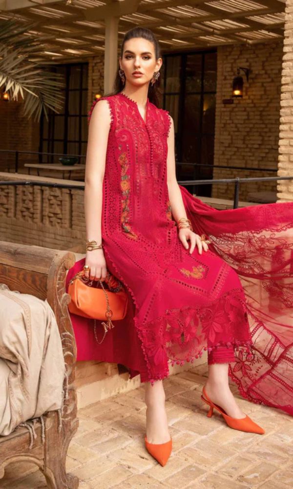 Lawn chiken kari boring fully embroidered suit with pallu patches