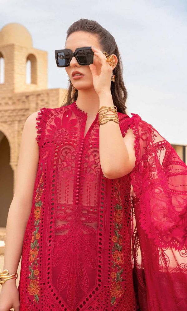 Lawn chiken kari boring fully embroidered suit with pallu patches