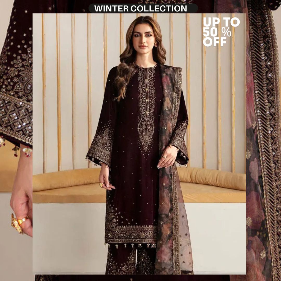 velvet 3pc unstitched heavy sequence embroidered suit with patches and embroidered dupatta and embroidered trouser