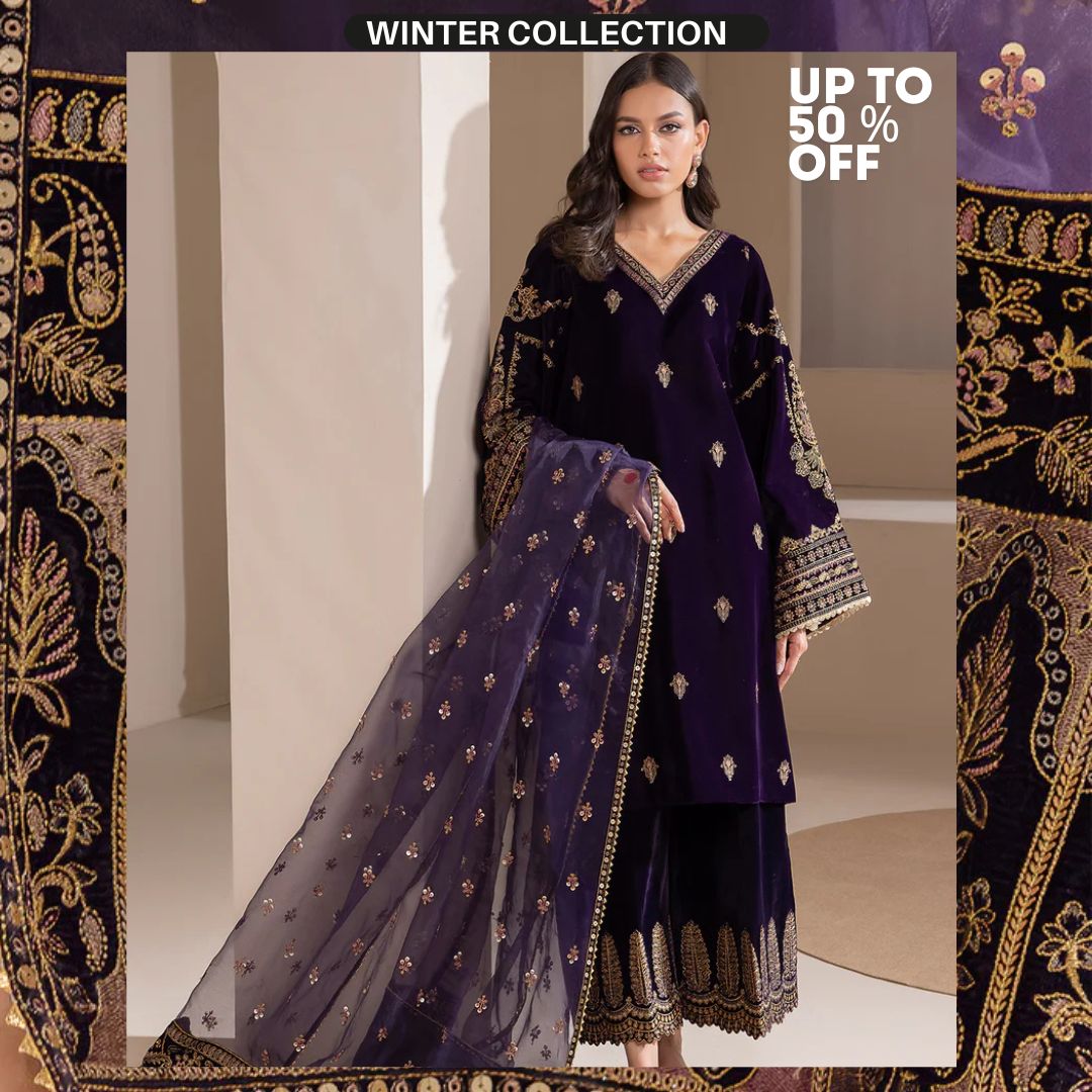 Velvet 3pc fully sequence embroidered suit organza embroidered dupatta with embroidered trouser