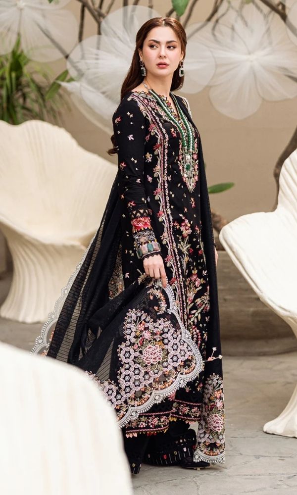 Lawn 3pc unstitched luxury heavy embroidered suit with embroidered dupatta pallu patches