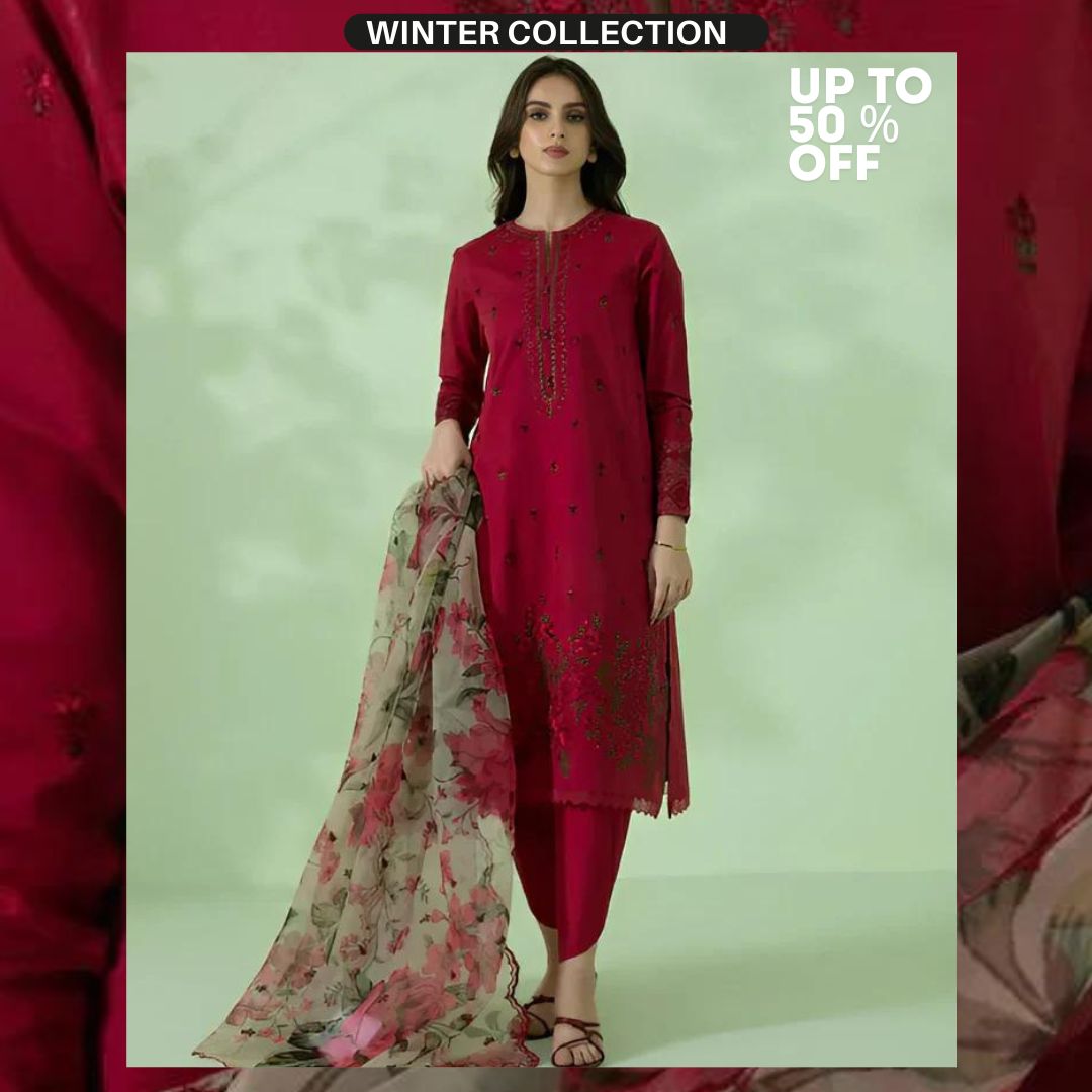 Dhanak 3pc unstitched heavy embroidered suit wit patches