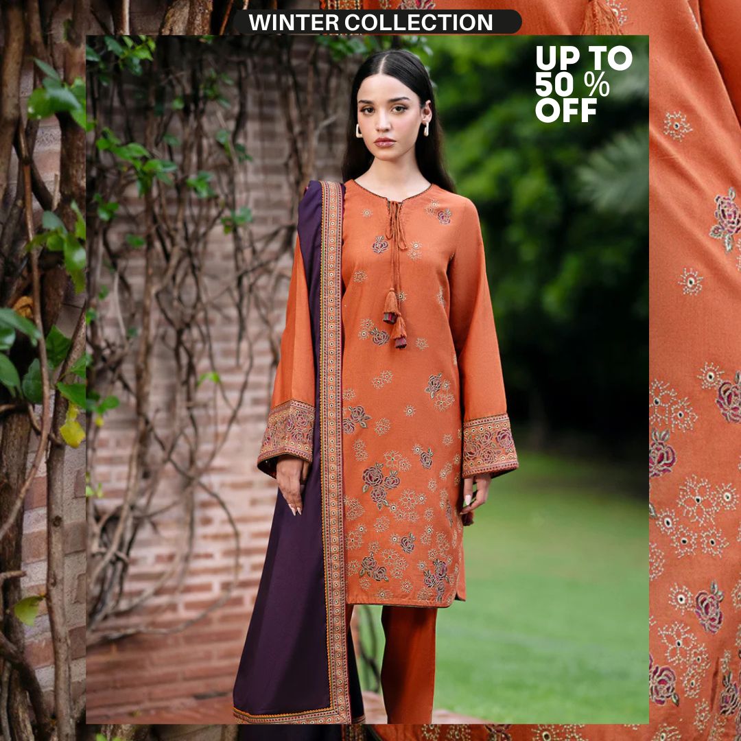 Dhanak 3pc unstitched embroidered suit with embroidered shawl