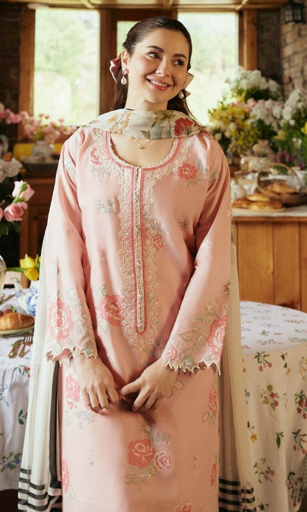 Lawn 3pc fully embroidered suit with poly lawn digital printed shawl