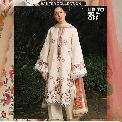 Dhanak 3pc unstitched heavy embroidered suit