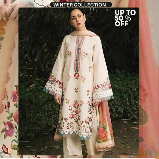 Dhanak 3pc unstitched heavy embroidered suit