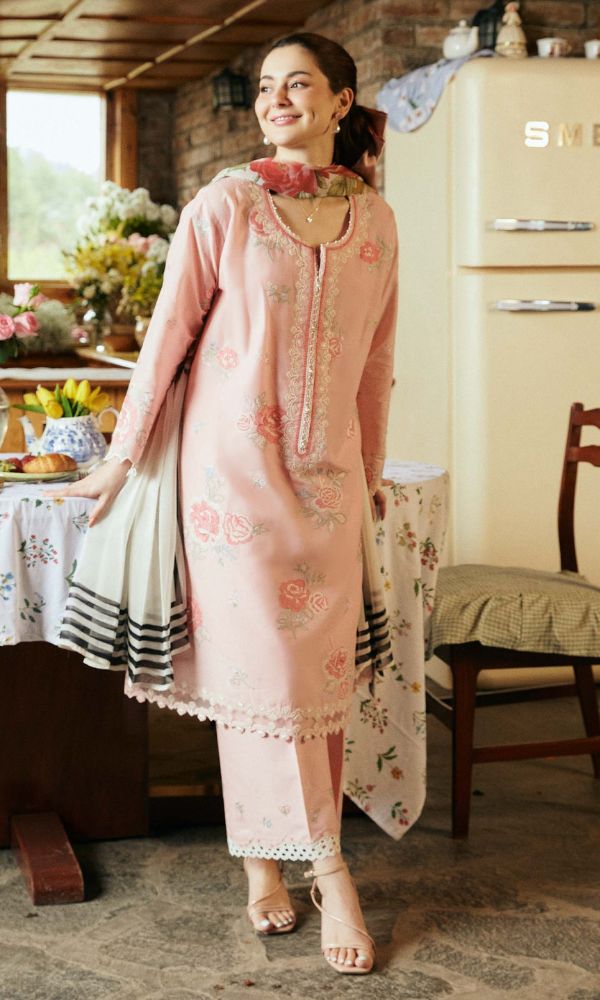 Lawn 3pc fully embroidered suit with poly lawn digital printed shawl