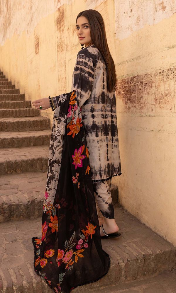 Lawn 3pc unstitched digital printed suit with voil printed dupatta