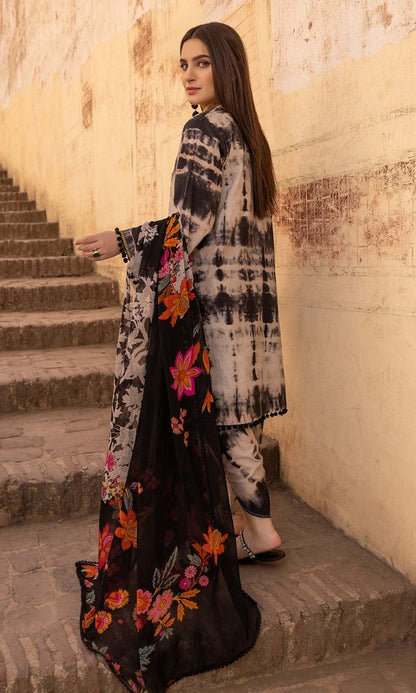 Lawn 3pc unstitched digital printed suit with voil printed dupatta