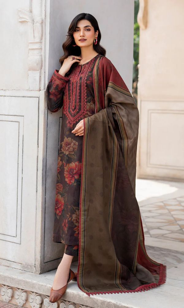 lawn 3pc unstitched digital printed suit with voil dupatta