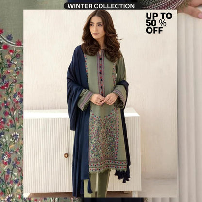 Dhanak 3pc unstitched embroidered suit with same shawl