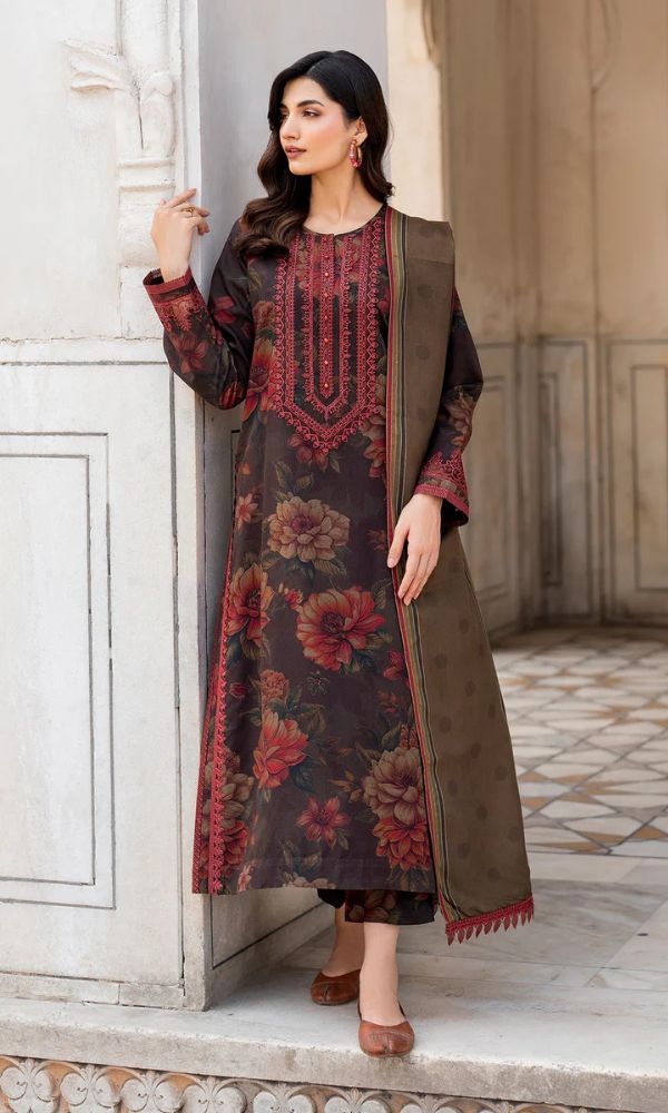 lawn 3pc unstitched digital printed suit with voil dupatta