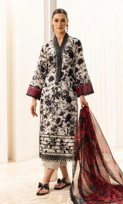 Lawn 3pc digital printed suit with patches