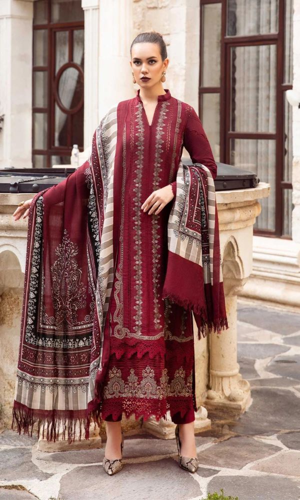 Lawn unstitched 3c heavy Embroidered suit with silk dupatta
