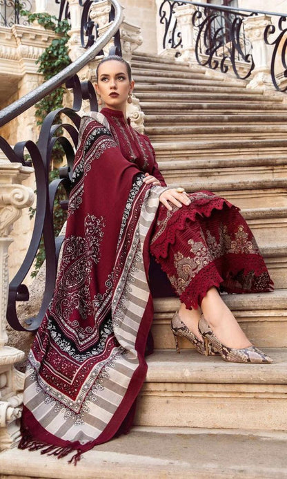 Lawn unstitched 3c heavy Embroidered suit with silk dupatta