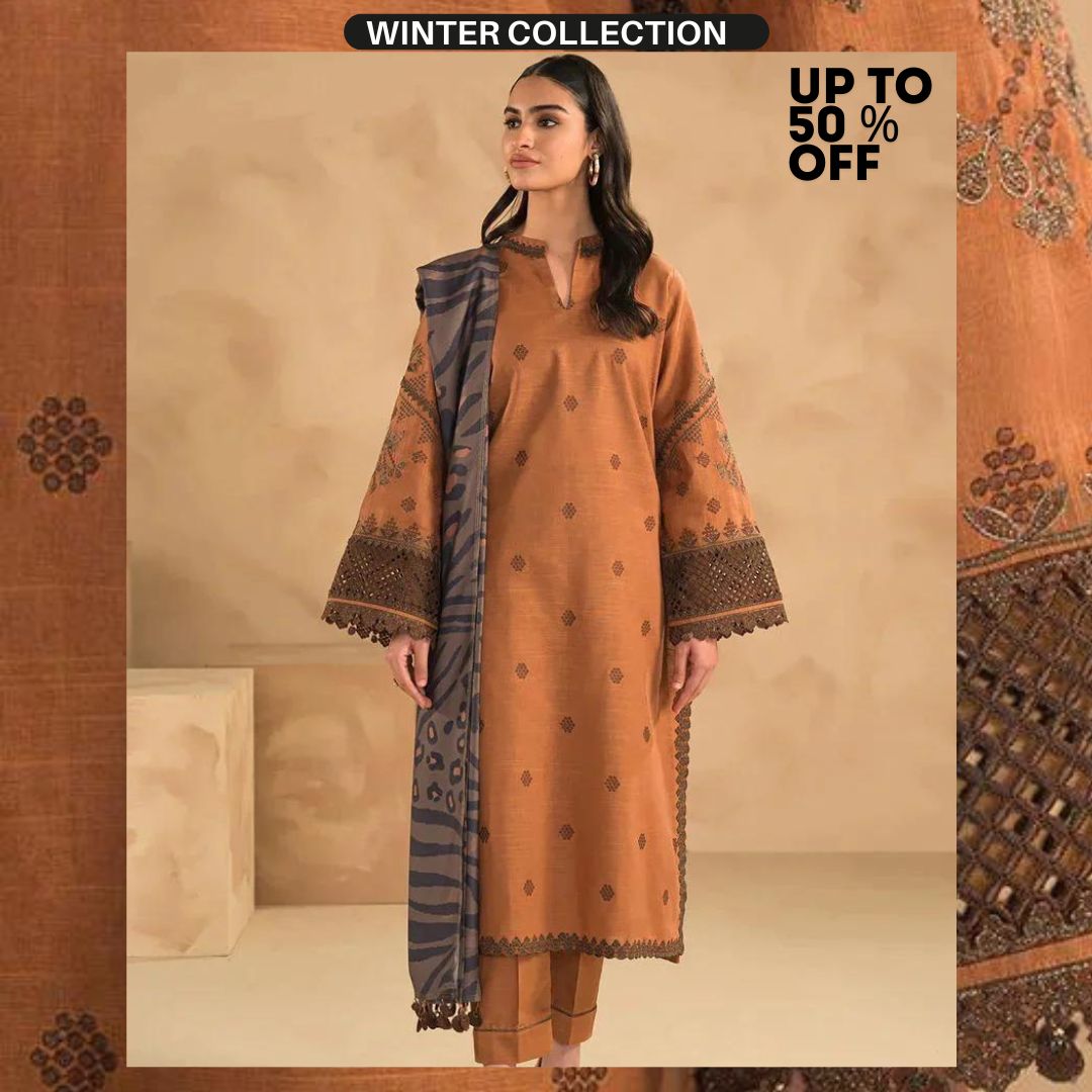 Dhanak 3pc unstitched embroidered suit with  embroidered trouser