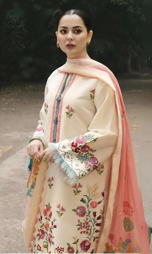 Dhanak 3pc unstitched heavy embroidered suit