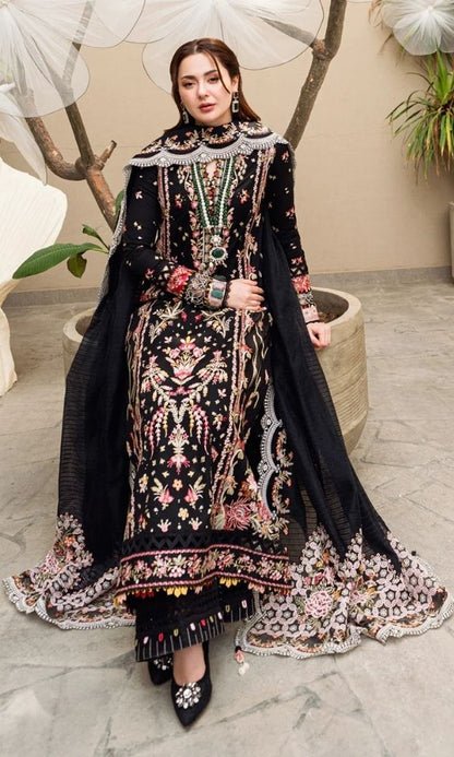 Lawn 3pc unstitched luxury heavy embroidered suit with embroidered dupatta pallu patches