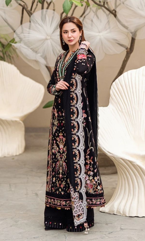 Lawn 3pc unstitched luxury heavy embroidered suit with embroidered dupatta pallu patches