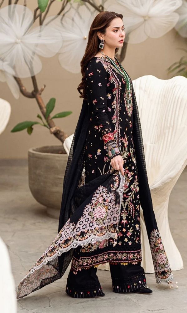 Lawn 3pc unstitched luxury heavy embroidered suit with embroidered dupatta pallu patches