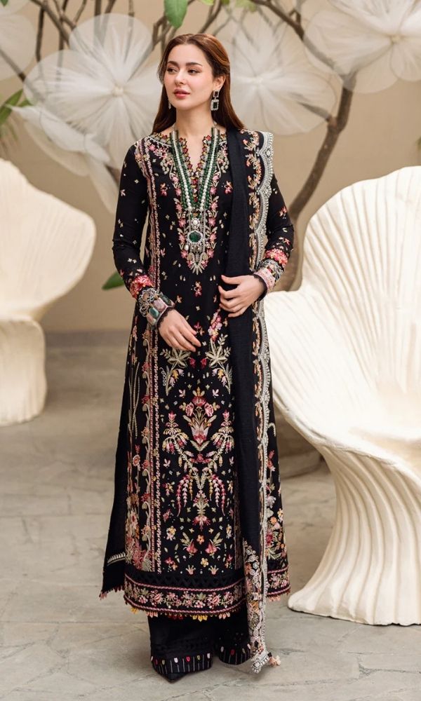 Lawn 3pc unstitched luxury heavy embroidered suit with embroidered dupatta pallu patches