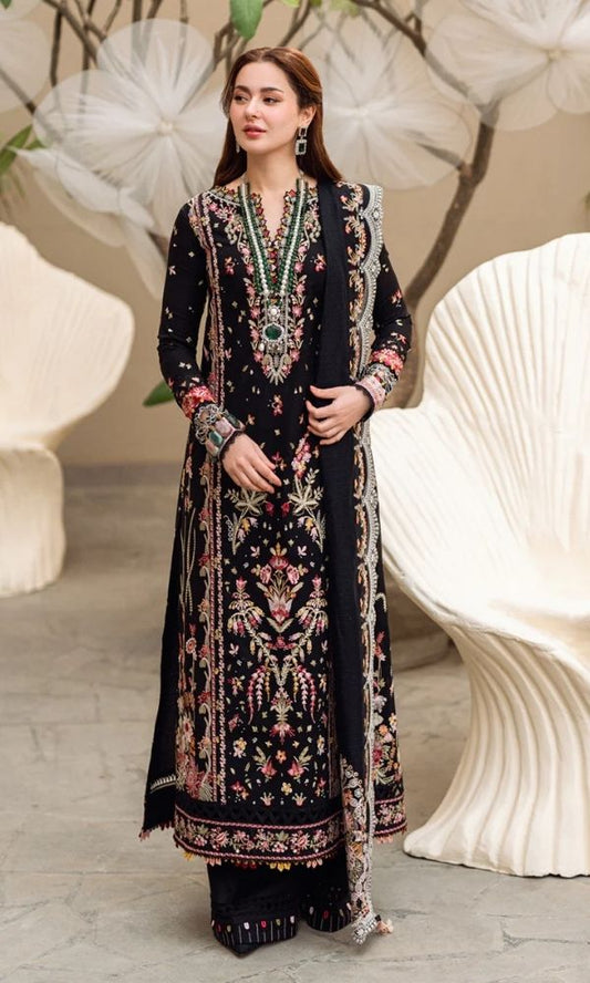 Lawn 3pc unstitched luxury heavy embroidered suit with embroidered dupatta pallu patches