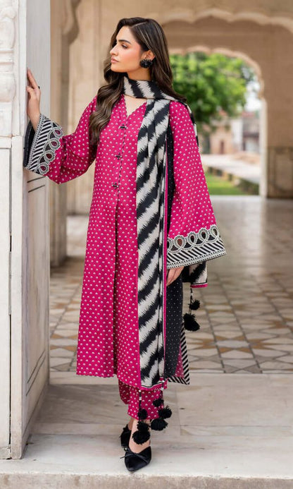 Lawn 3pc unstitched digital printed suit with voil digital printed dupatta