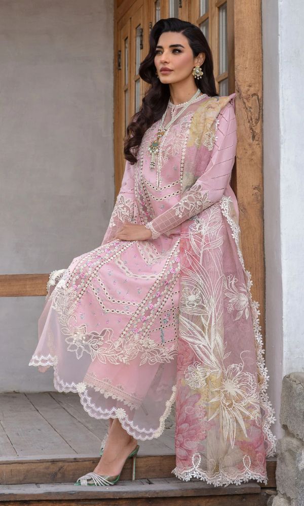 Lawn 3pc unstitched heavy embroidered suit with embroidered laces