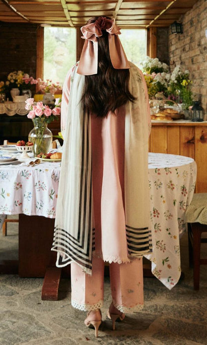 Lawn 3pc fully embroidered suit with poly lawn digital printed shawl